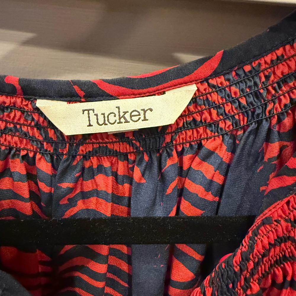Tucker Women's Vibrant Red and Navy Blouse - Picture 2 of 3